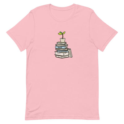 Books & Sapling | Short-Sleeve Unisex T-Shirt | Animal Crossing Threads and Thistles Inventory Pink S 