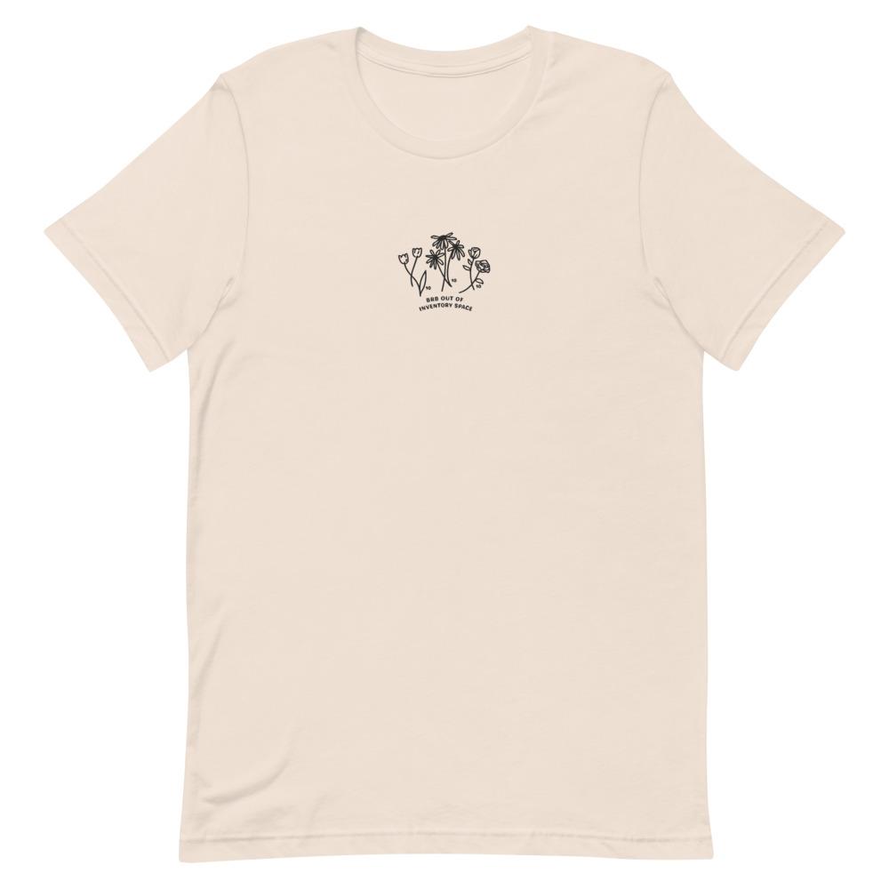 BRB Out of Inventory Space | Embroidered Short-Sleeve Unisex T-Shirt | Animal Crossing Threads and Thistles Inventory Soft Cream S 