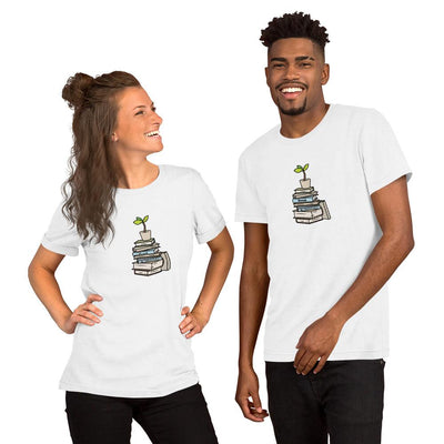 Books & Sapling | Short-Sleeve Unisex T-Shirt | Animal Crossing Threads and Thistles Inventory White 2X 