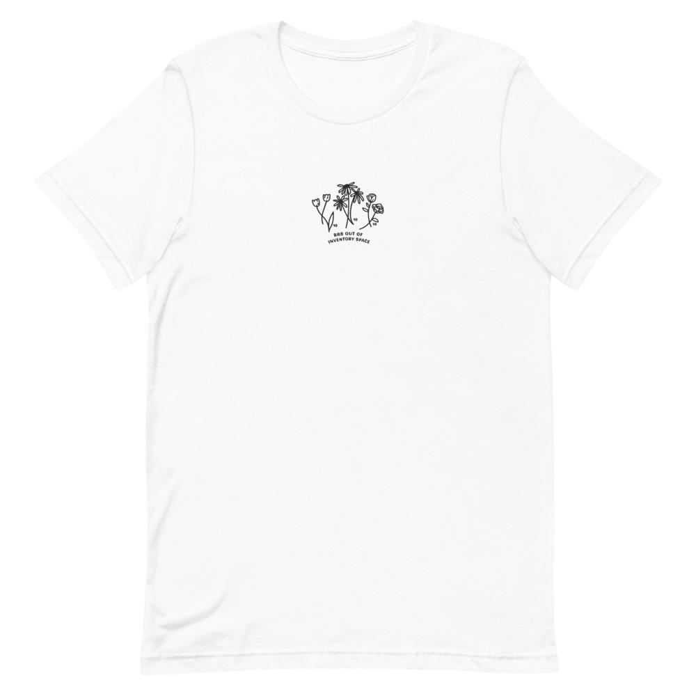 BRB Out of Inventory Space | Embroidered Short-Sleeve Unisex T-Shirt | Animal Crossing Threads and Thistles Inventory White S 