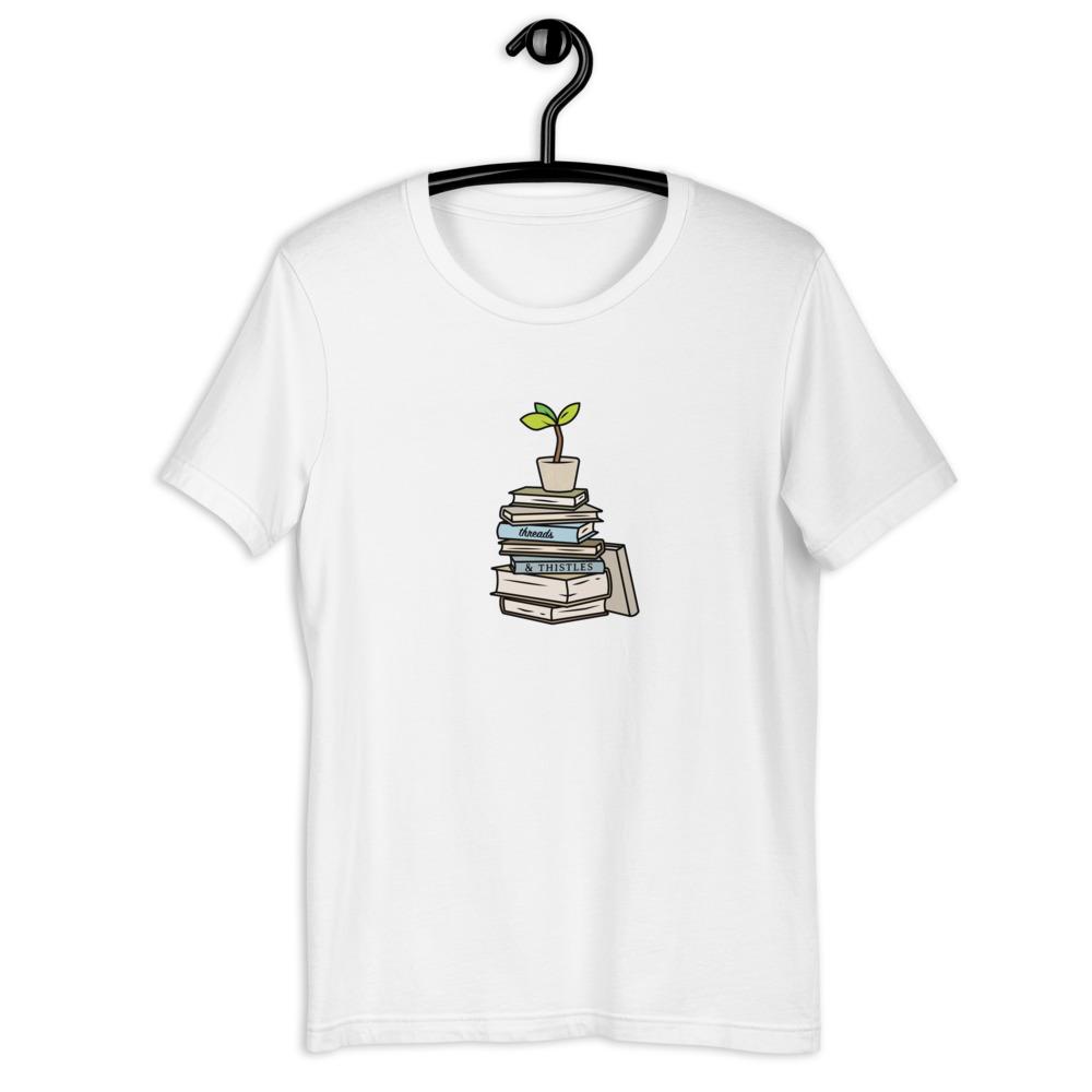 Books & Sapling | Short-Sleeve Unisex T-Shirt | Animal Crossing Threads and Thistles Inventory 