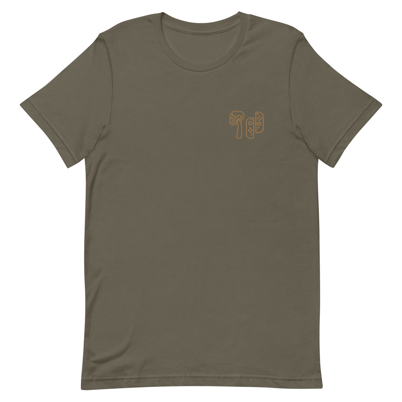Mushroom & Switch | Embroidered Unisex t-shirt | Cozy Gamer Threads and Thistles Inventory Army S 