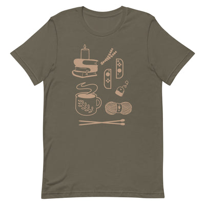 Cozy Hobbies | Unisex t-shirt | Cozy Gamer Threads & Thistles Inventory Army S 