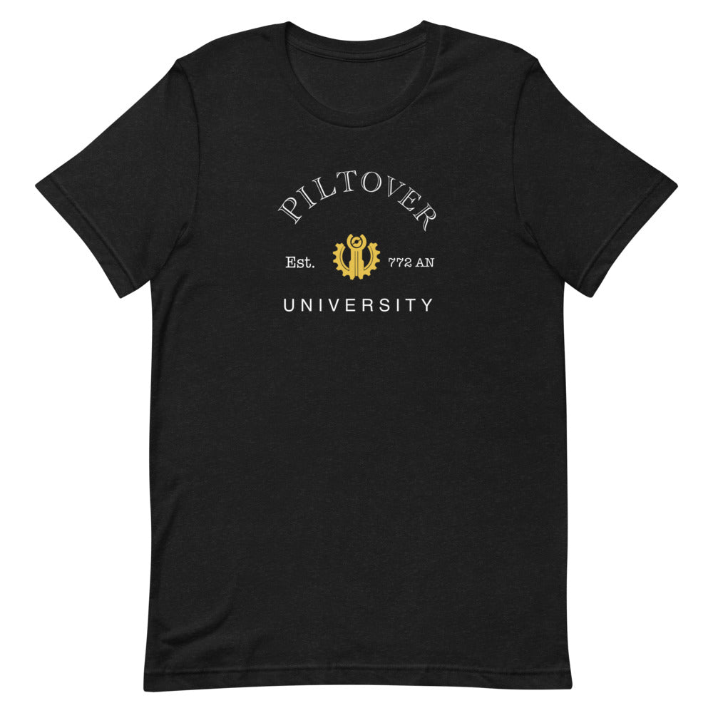 Piltover Univerity | Short-sleeve unisex t-shirt | League of Legends Threads and Thistles Inventory Black Heather XS 