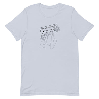Rescue Yourself? | Short-sleeve unisex t-shirt | Feminist Gamer Threads and Thistles Inventory Light Blue XS 