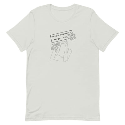 Rescue Yourself? | Short-sleeve unisex t-shirt | Feminist Gamer Threads and Thistles Inventory Silver S 