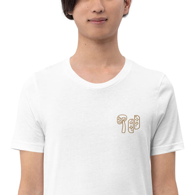 Mushroom & Switch | Embroidered Unisex t-shirt | Cozy Gamer Threads and Thistles Inventory 
