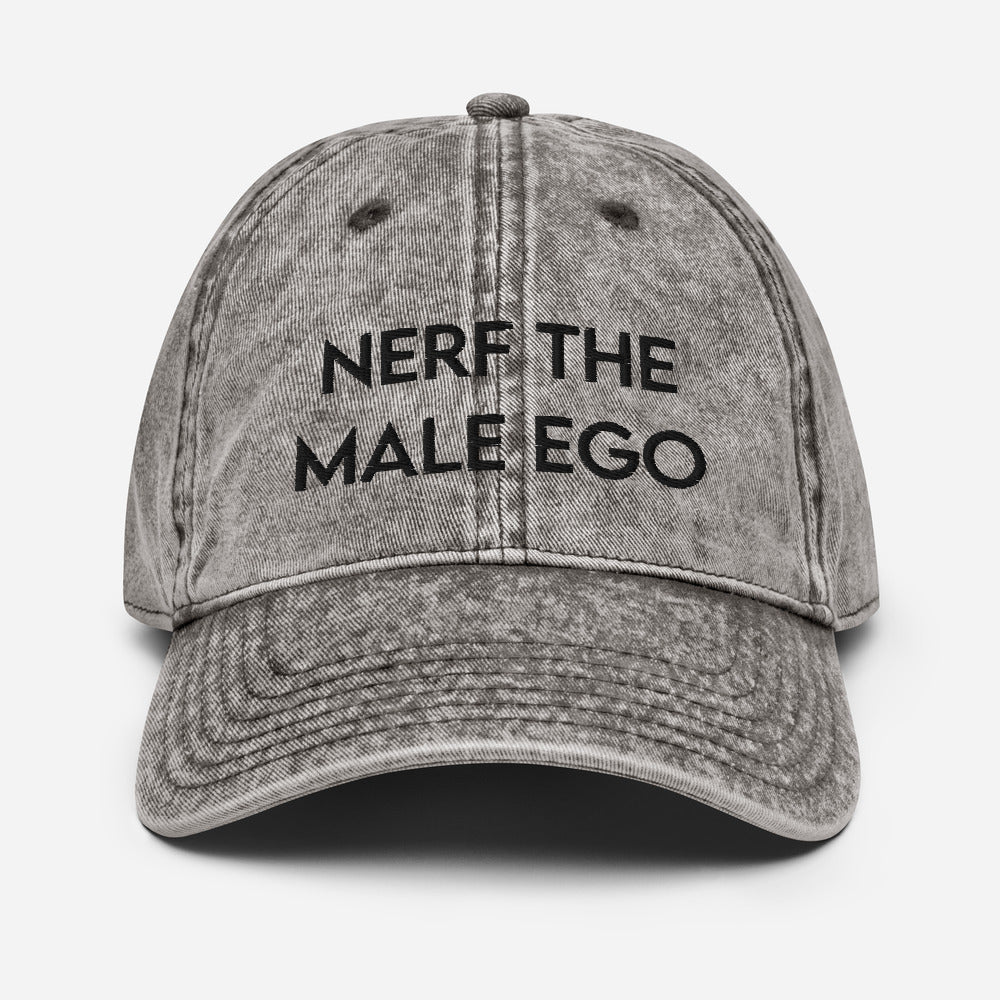 Nerf the Male Ego | Vintage Denim Cap Threads and Thistles Inventory Charcoal Grey 