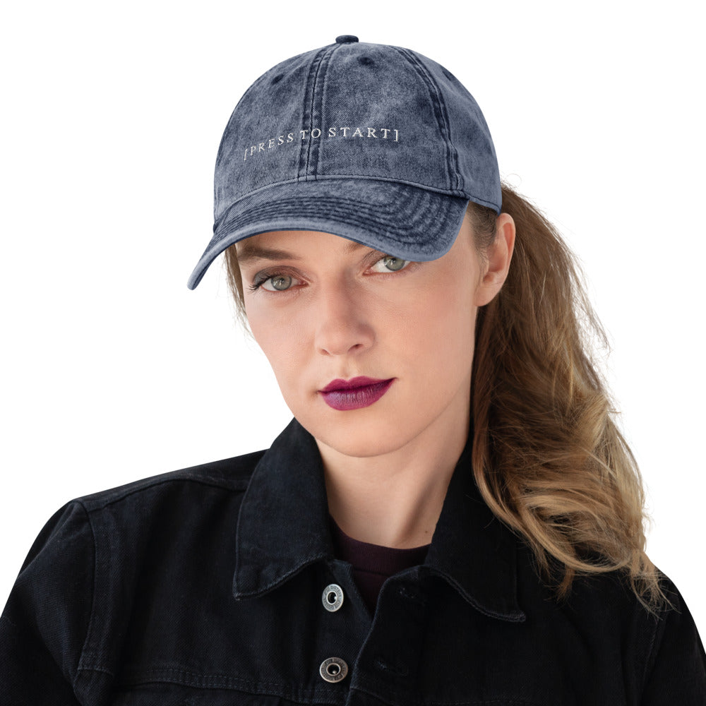 Press to Start | Vintage Denim Cap Threads and Thistles Inventory 