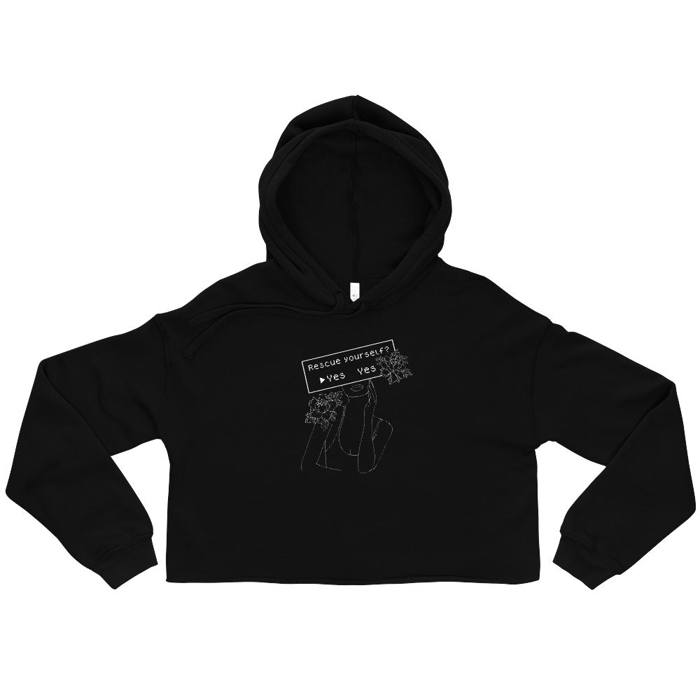 Rescue Yourself? | Crop Hoodie | Feminist Gamer Threads and Thistles Inventory Black S 