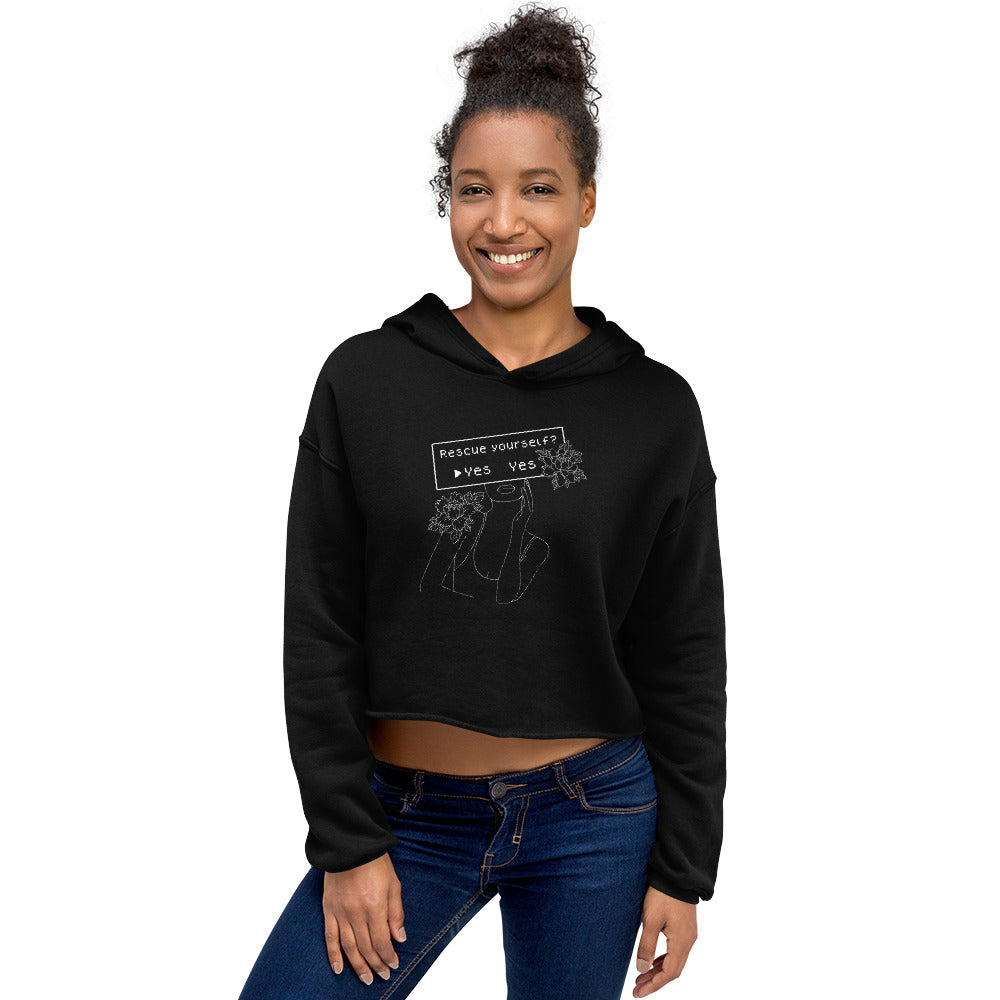 Rescue Yourself? | Crop Hoodie | Feminist Gamer Threads and Thistles Inventory 