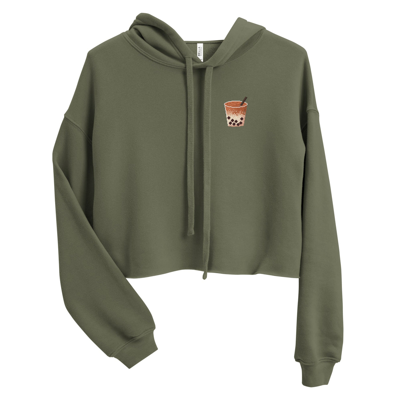 Pixel Boba | Crop Hoodie | Cozy Gamer Threads and Thistles Inventory Military Green S 