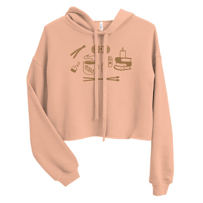 Cozy Hobbies | Embroidered crop Hoodie | Cozy Gamer Threads & Thistles Inventory Peach S 